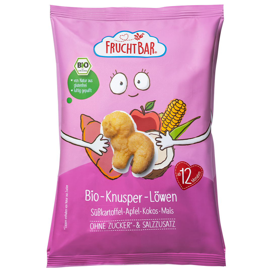 FruchtBar Bio Snacks Knusper Löwen Pomme Maïs à l'unité 12 mois