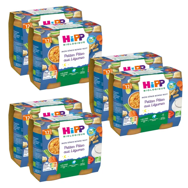 HiPP Bonne Nuit Petites Pâtes Légumes plat bébé bio 6 pots 12 mois