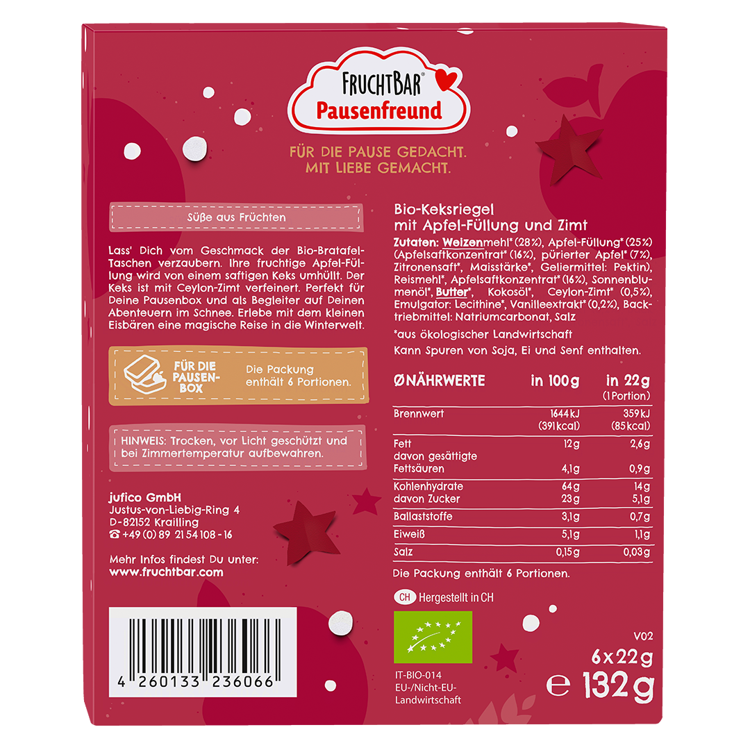 FruchtBar Bio Snacks Bratapfel snack pomme cannelle à l'unité