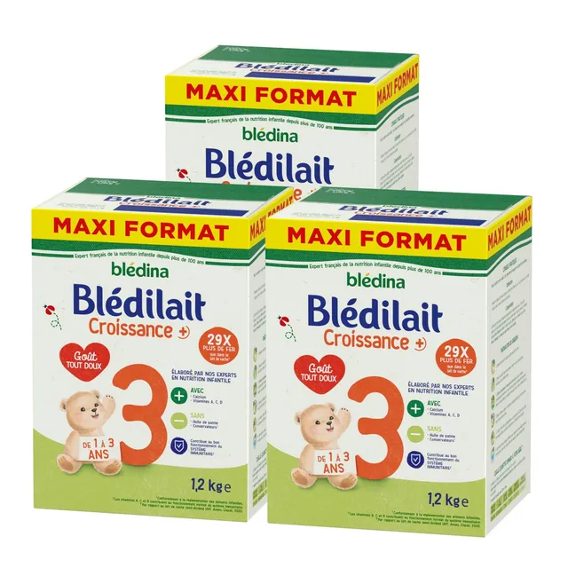 Blédina Blédilait Croissance lait poudre dès 12 mois 3x1,2kg fer