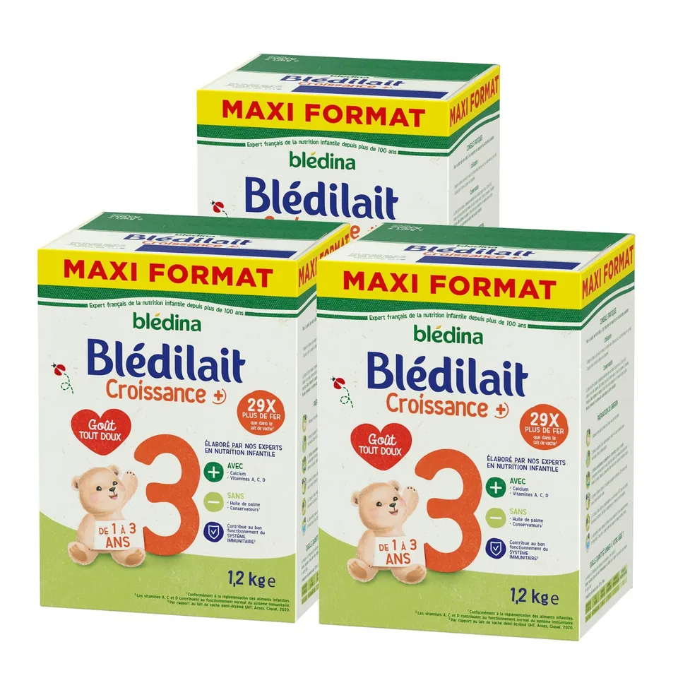 Blédina Blédilait Croissance lait poudre dès 12 mois 3x1,2kg fer