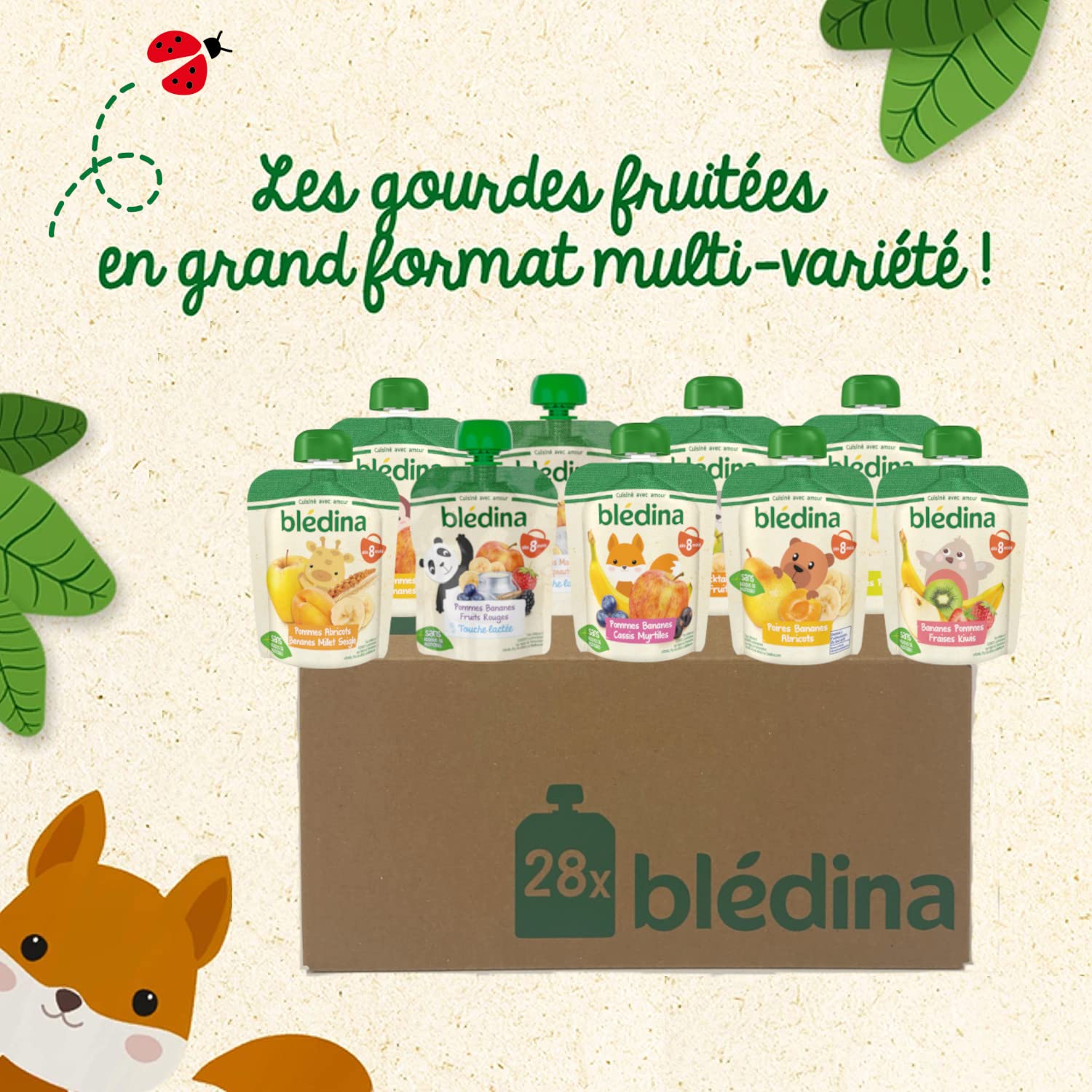 Gallia Blédine gourdes fruits bébé 8 mois 28x90g variétés