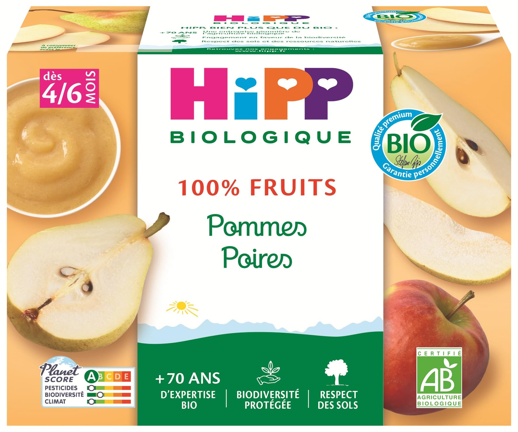 HiPP Fruits coupelles pomme-poire bio 6x4x100g dès 4 mois