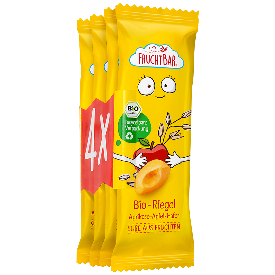 FruchtBar Bio Riegel abricot pomme avoine barre bio 4 pack
