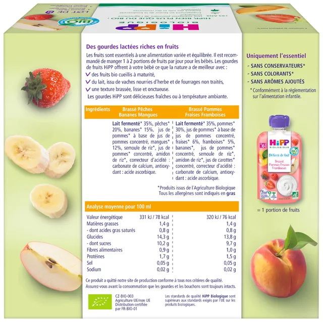 HiPP Délices de Lait Brassés Gourde Bébé 8x90g 2 parfums