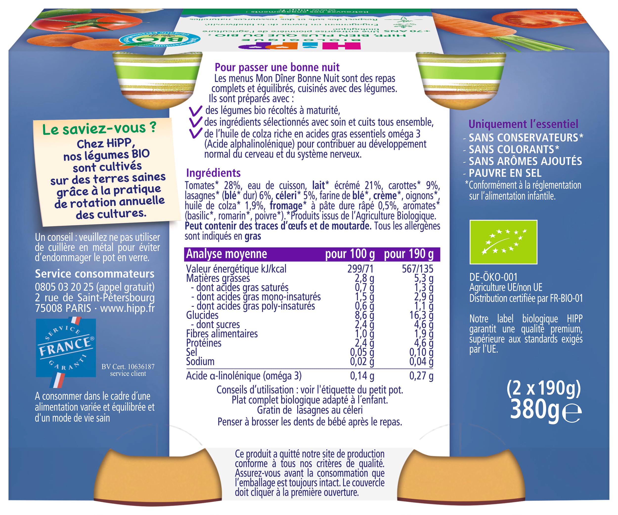 HiPP Menus du Soir Lasagnes Céleri petit pot bébé bio lot 12